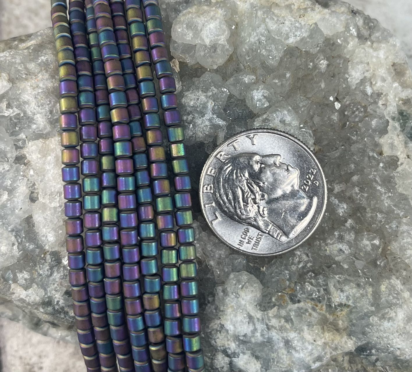 Matte Hematite Rainbow, Cylinder Shape, 3x3mm