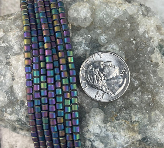 Matte Hematite Rainbow, Cylinder Shape, 3x3mm