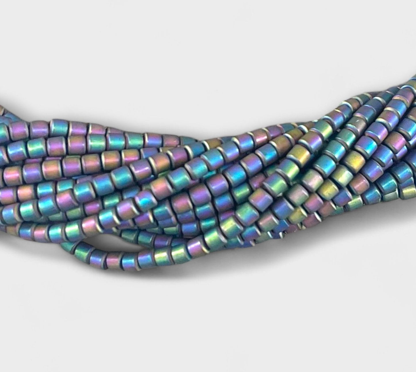 Matte Hematite Rainbow, Cylinder Shape, 3x3mm