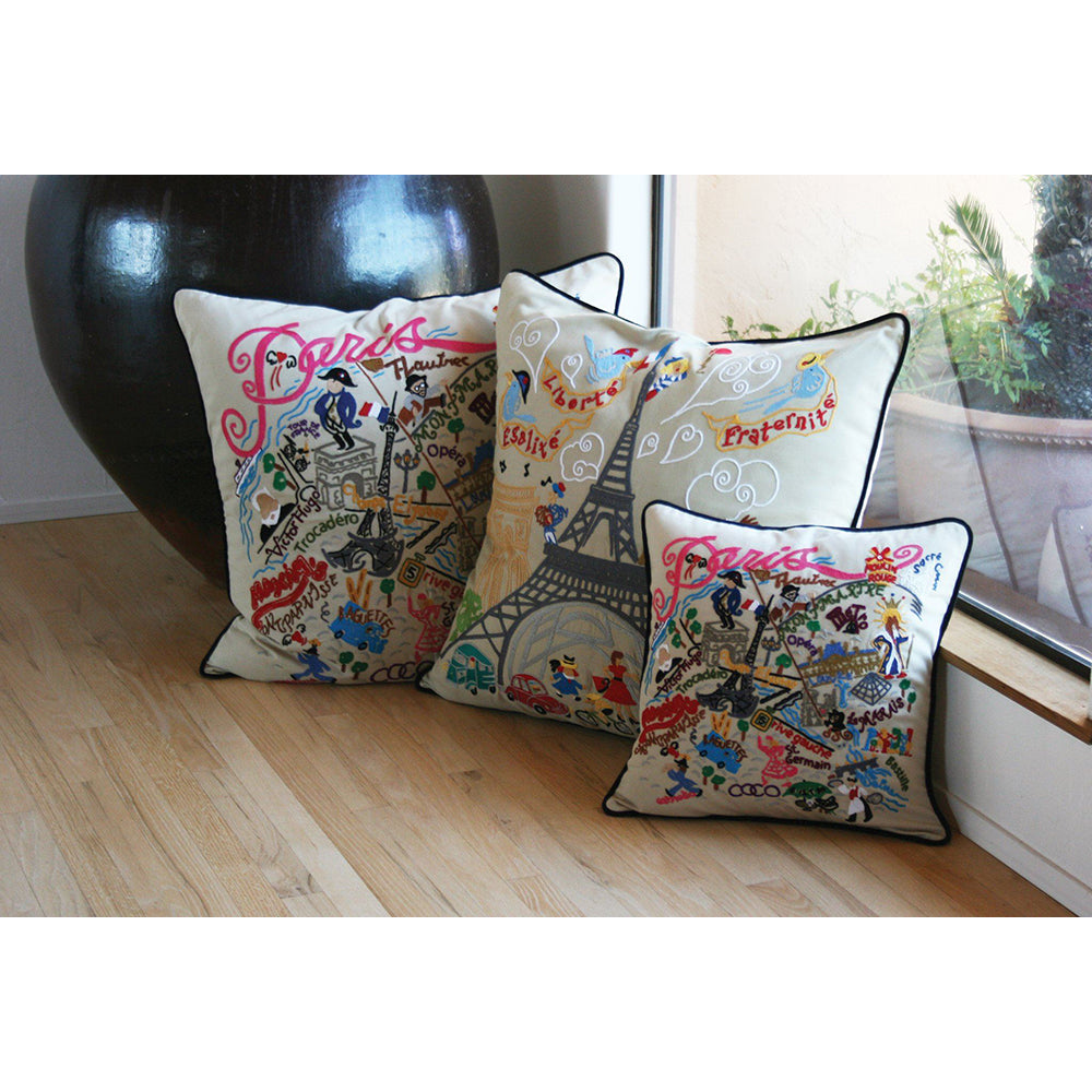 Eiffel Tower Paris Hand-Embroidered Pillow